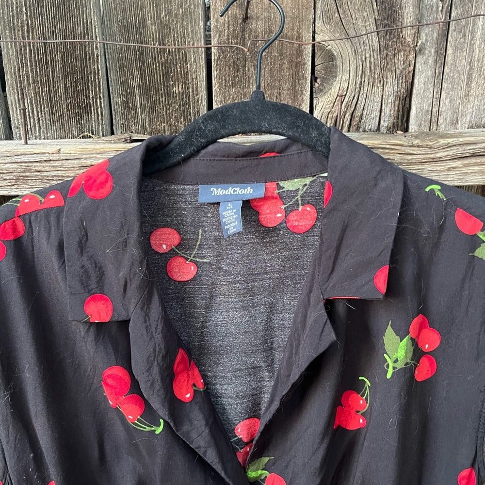 ModCloth Black Romper with Cherry Print Size Large - Picture 2 of 7